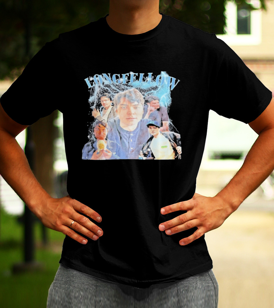 Longfellowww Collage Blue Lightning Multiple Faces Visual T-Shirt