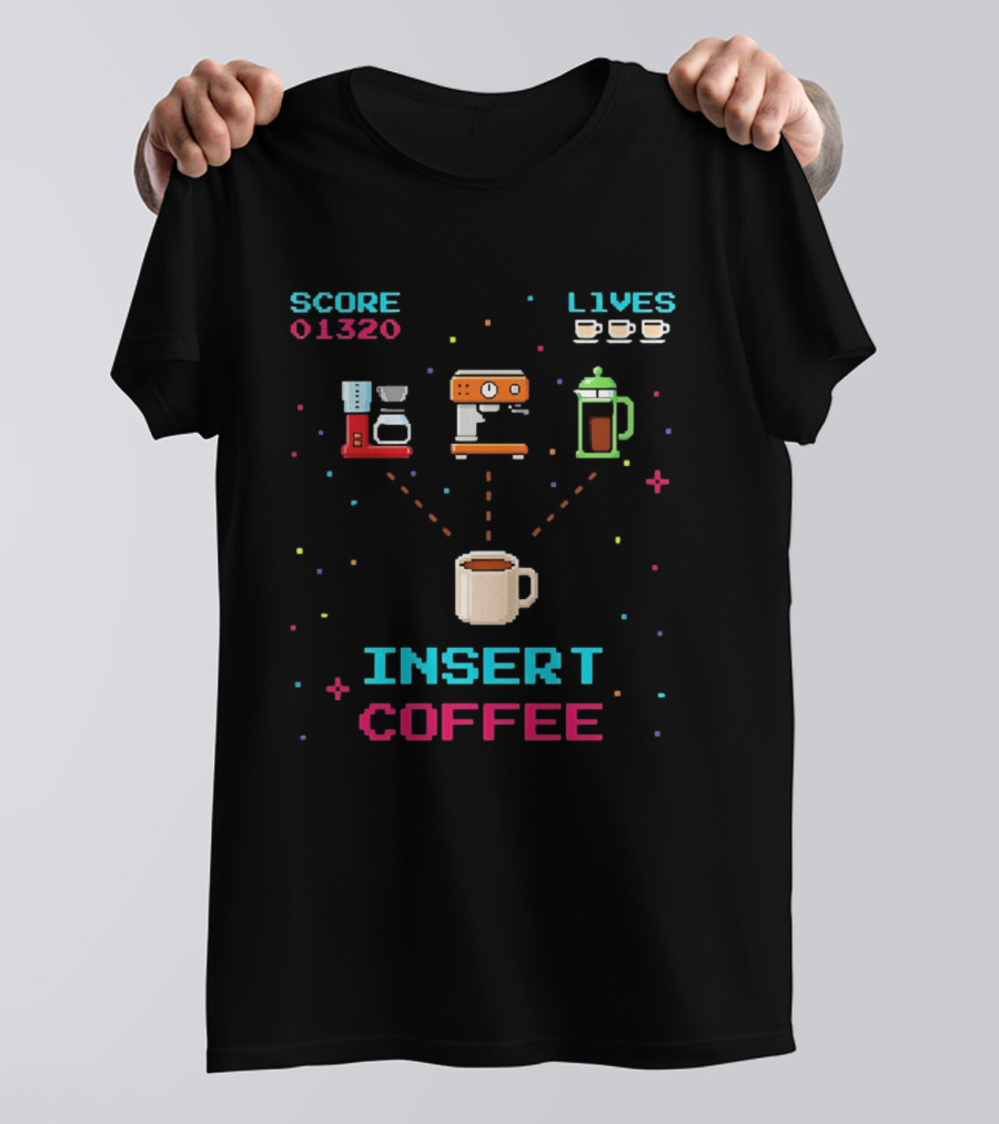Score 01320 Lives Insert Coffee Retro Arcade T-Shirt