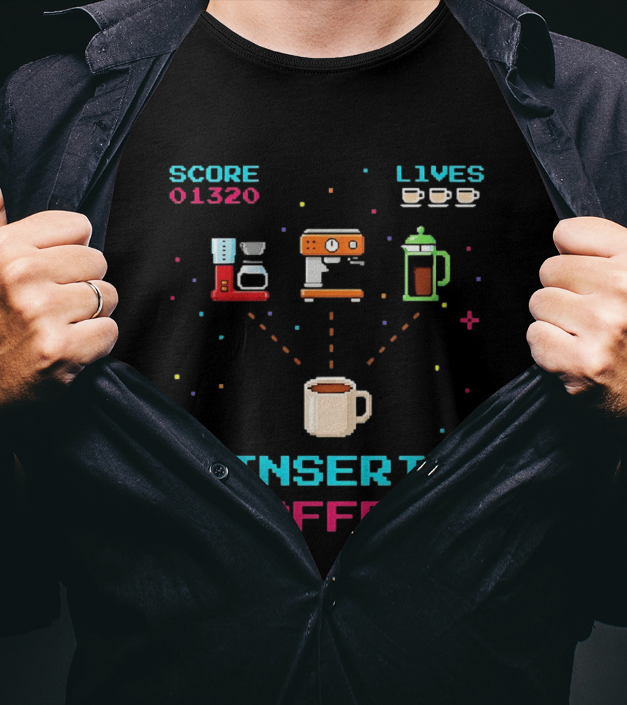 Score 01320 Lives Insert Coffee Retro Arcade T-Shirt