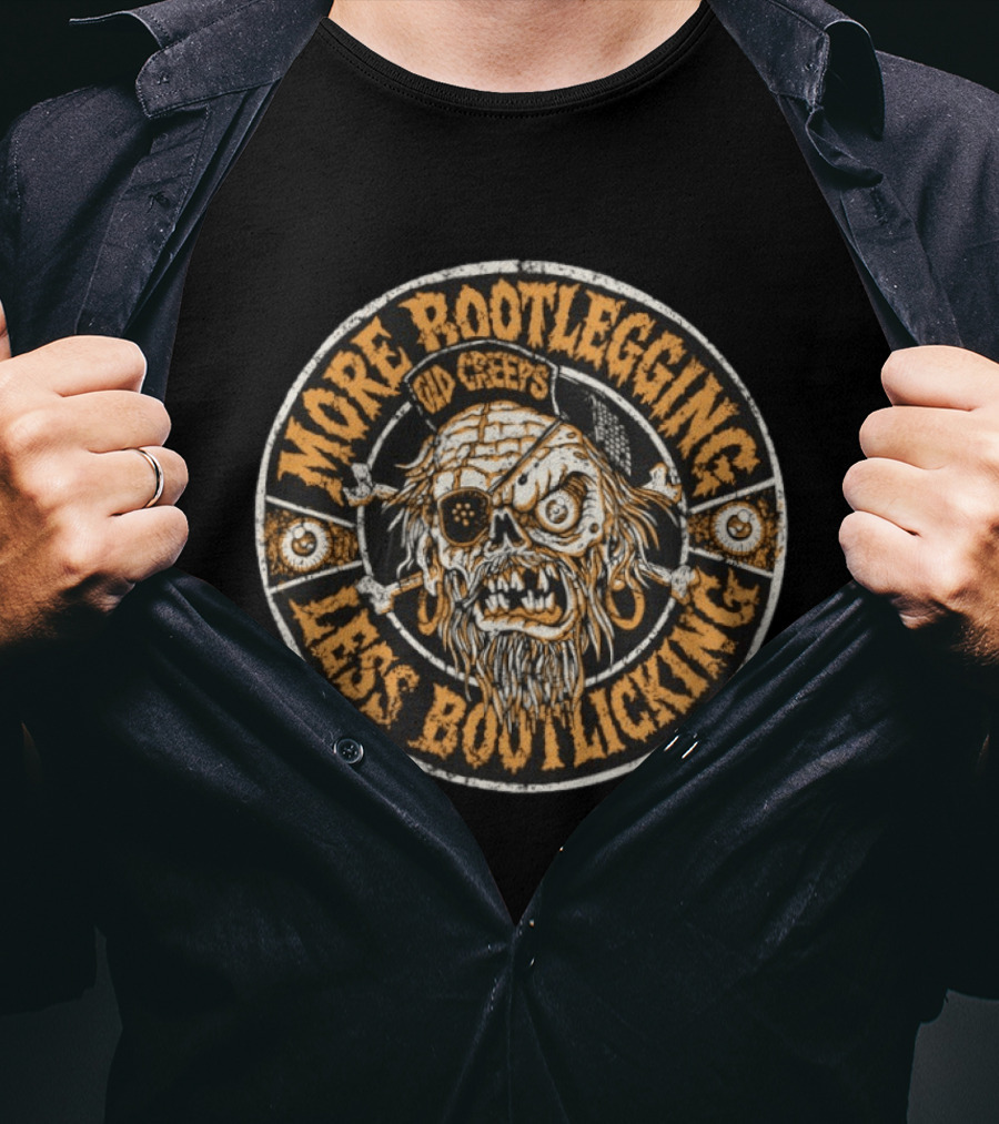 More Boot Less Bootlicking Old Creeps Patch Pirate Skull T-Shirt