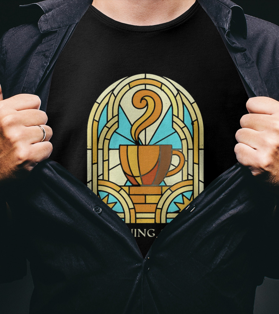 Morning Spirit Coffee Cup Stained Glass Art Deco T-Shirt