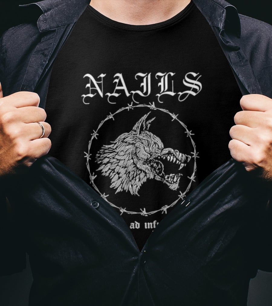 Nails Hatred Ad Infinitum Wolf Hardcore Punk Barbed Wire Border T-Shirt