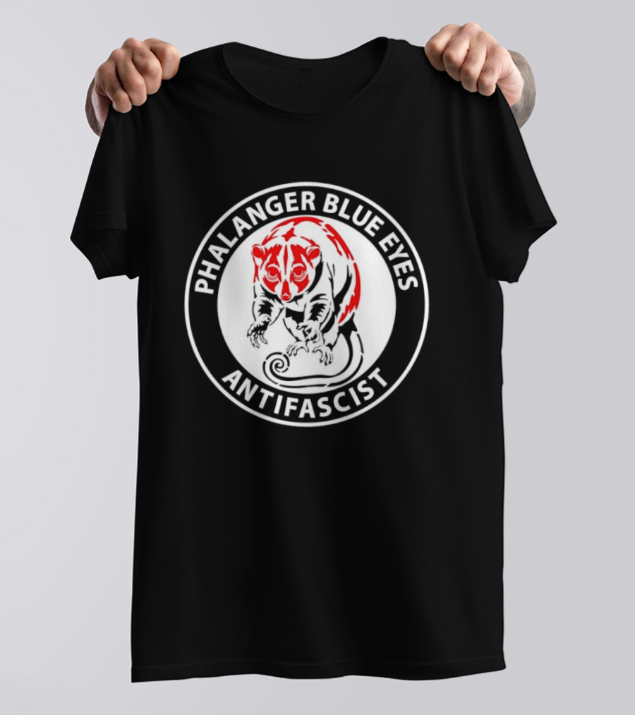 Phalanger Blue Eyes Antifascist Antifa Red White Circle T-Shirt
