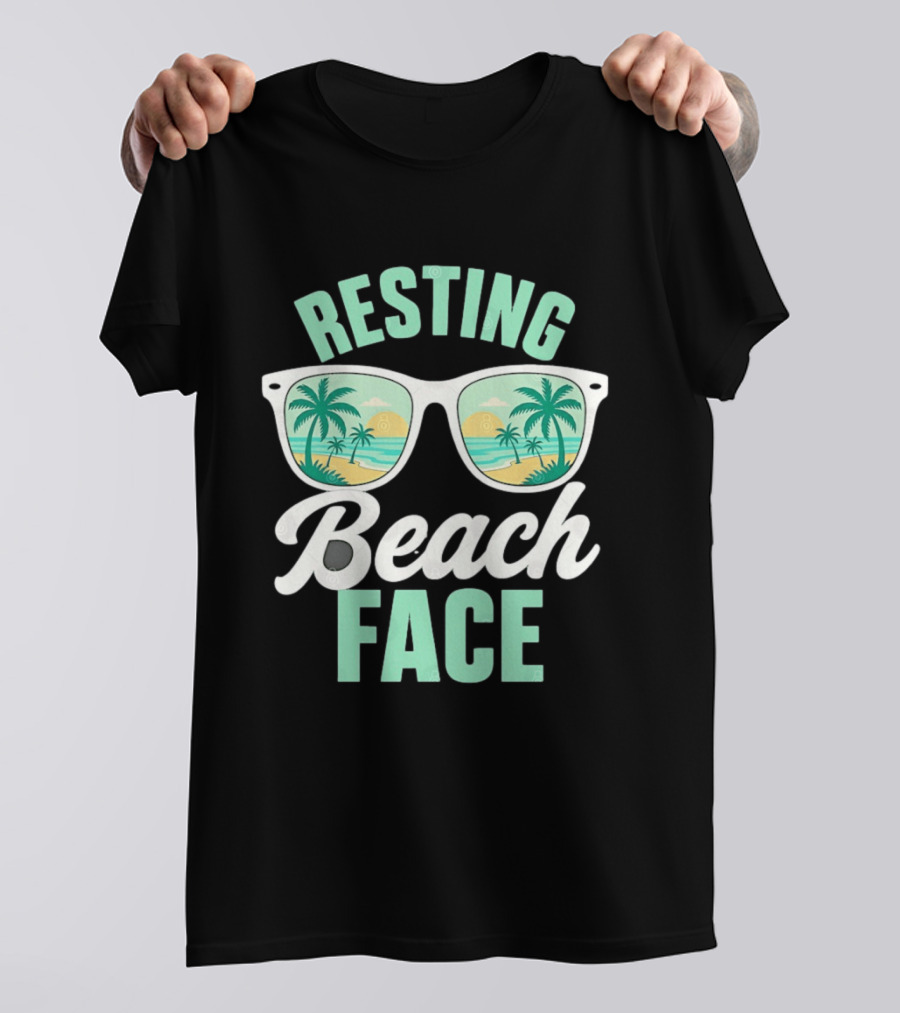 Resting Beach Face Sunglasses Palm Trees Tropical Summer Vacation T-Shirt