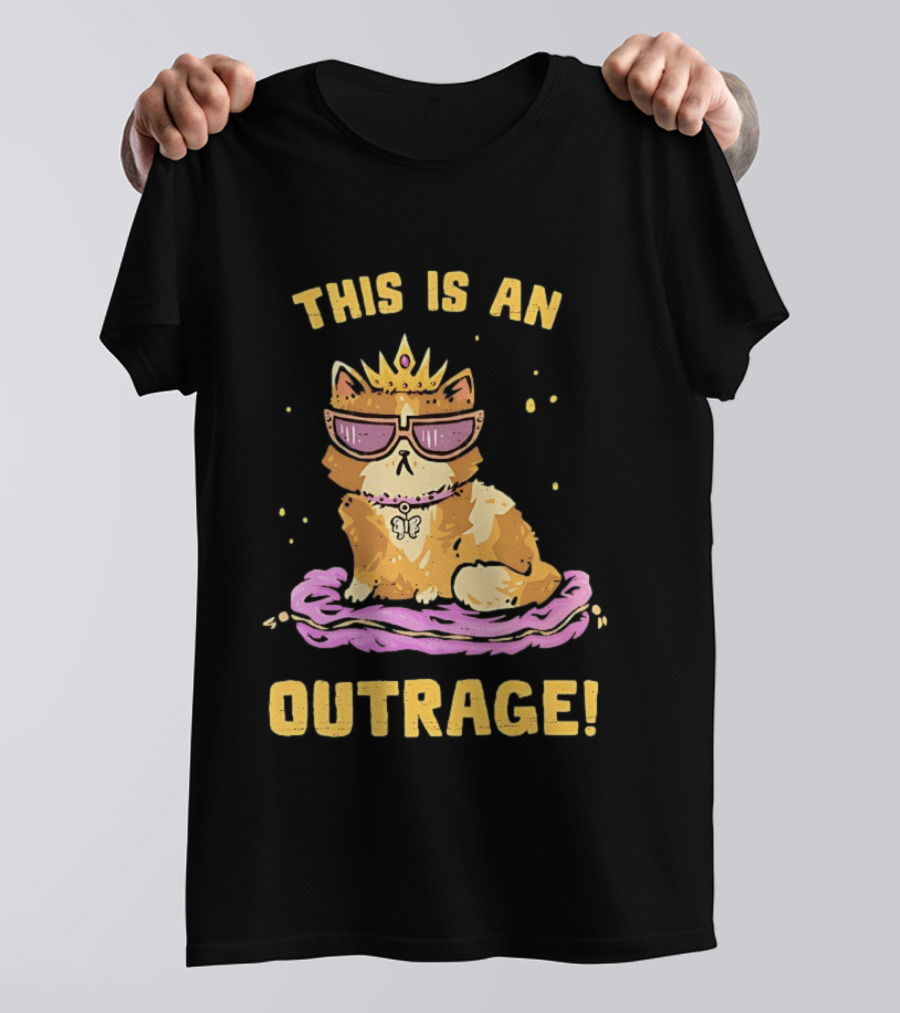 This Is An Outrage Cat With Crown Sunglasses And Butterfly Necklace T-Shirt