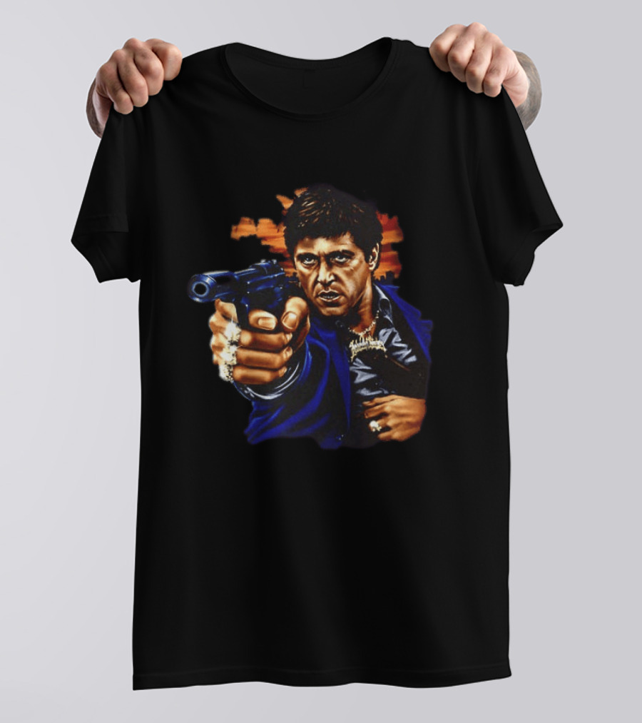 Tony Montana Every Dog Have His Day Scarface Film Iconic Gun Scene T-Shirt