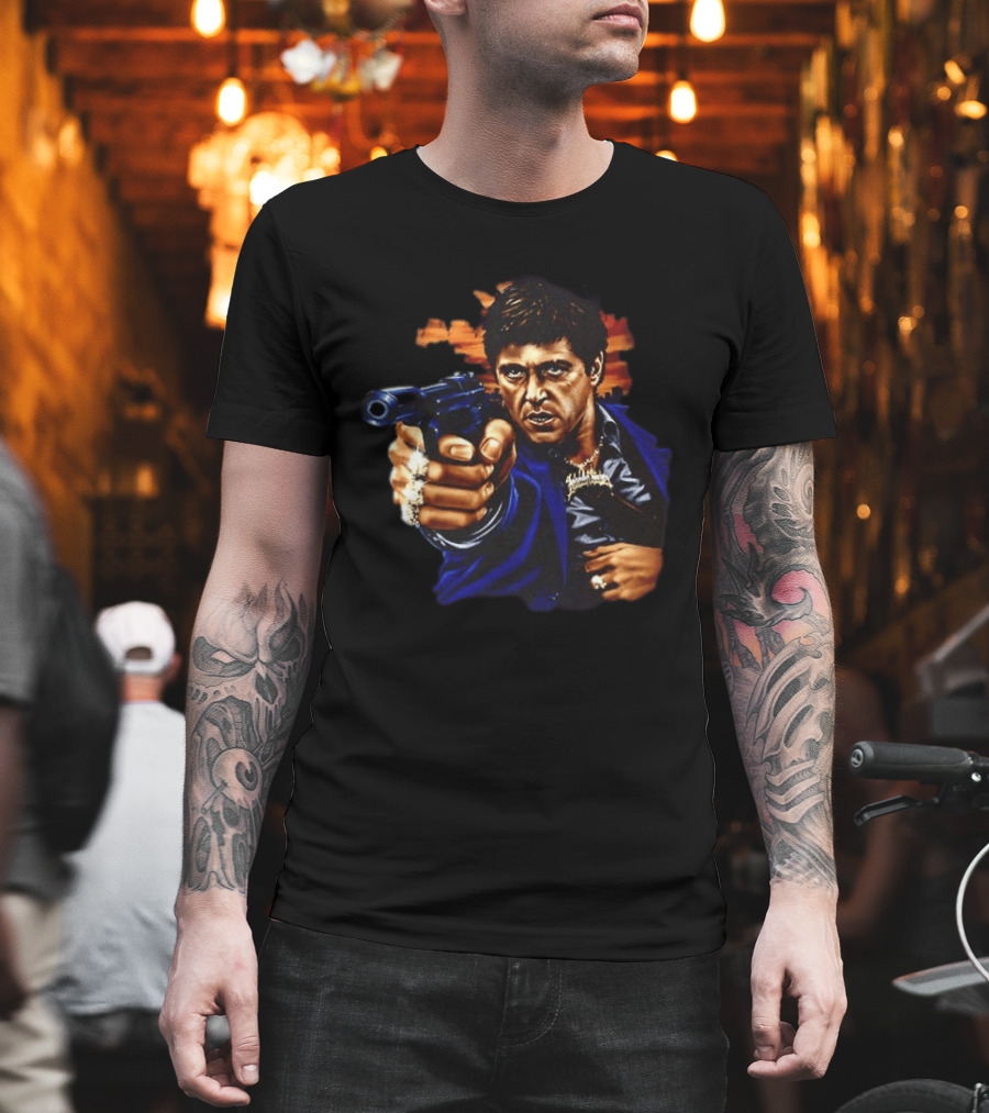 Tony Montana Every Dog Have His Day Scarface Film Iconic Gun Scene T-Shirt