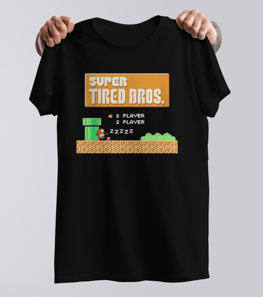 Super Tired Bros Sleepy ZZZZZ Mario 1 Player 2 Player T-Shirt