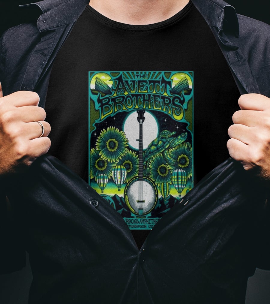 The Avett Brothers Red Rocks Amphitheatre July 11 2026 Morrison CO Banjo Sunflowers Hot Air Balloons Turtles Skulls T-Shirt