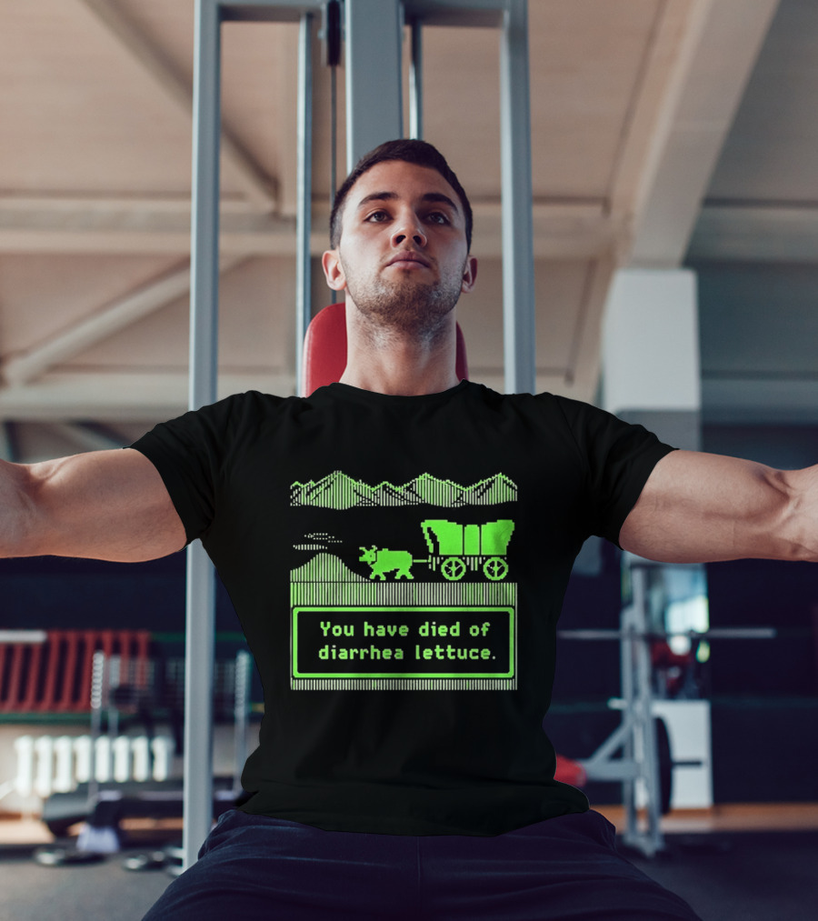 You Have Died Of Diarrhea Lettuce Oregon Trail Wagon Pixelated Retro Text Green T-Shirt