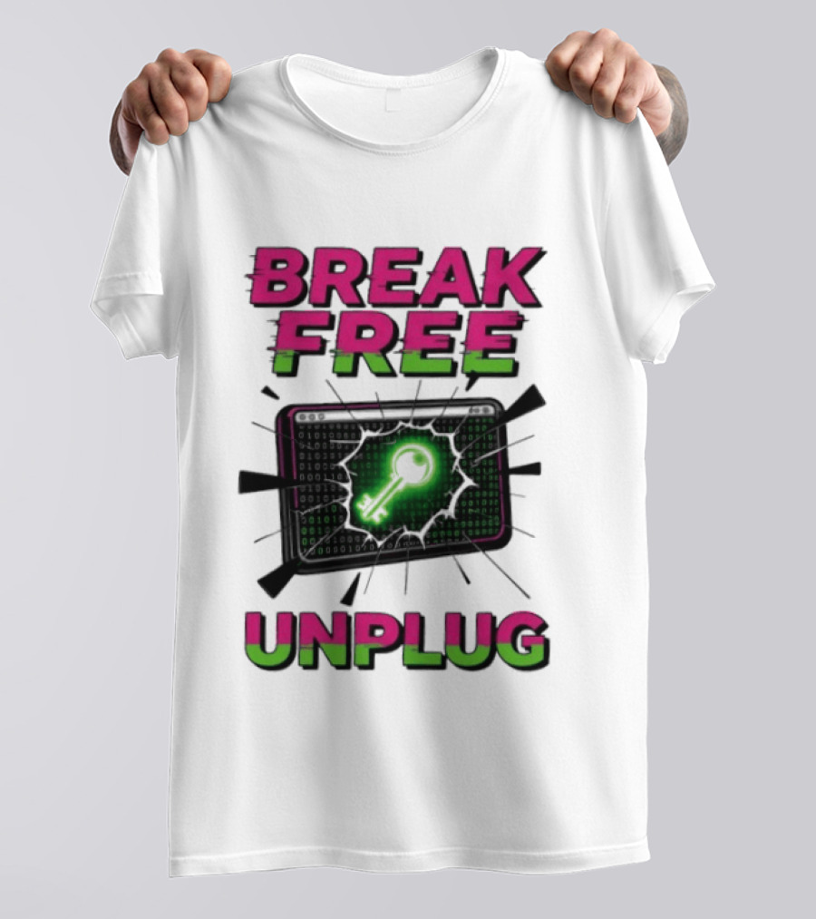 Break Free Unplug Digital Glitch Key Cyber T-Shirt