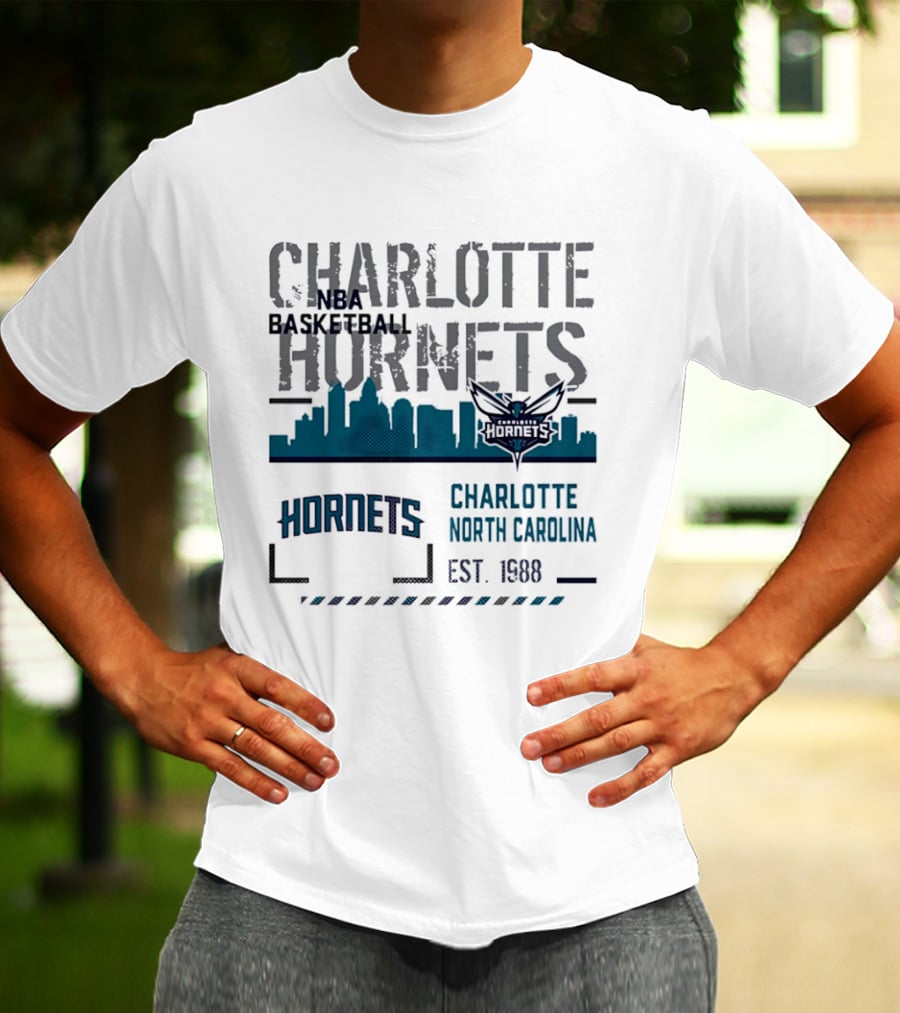 Charlotte Hornets NBA Basketball City Skyline Est 1988 North Carolina T-Shirt