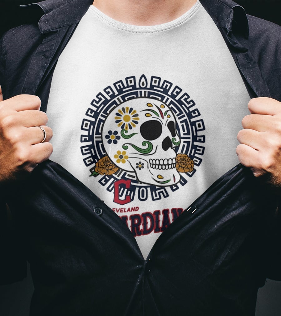 Cleveland Guardians Sugar Skull Day Of The Dead Floral Motif T-Shirt