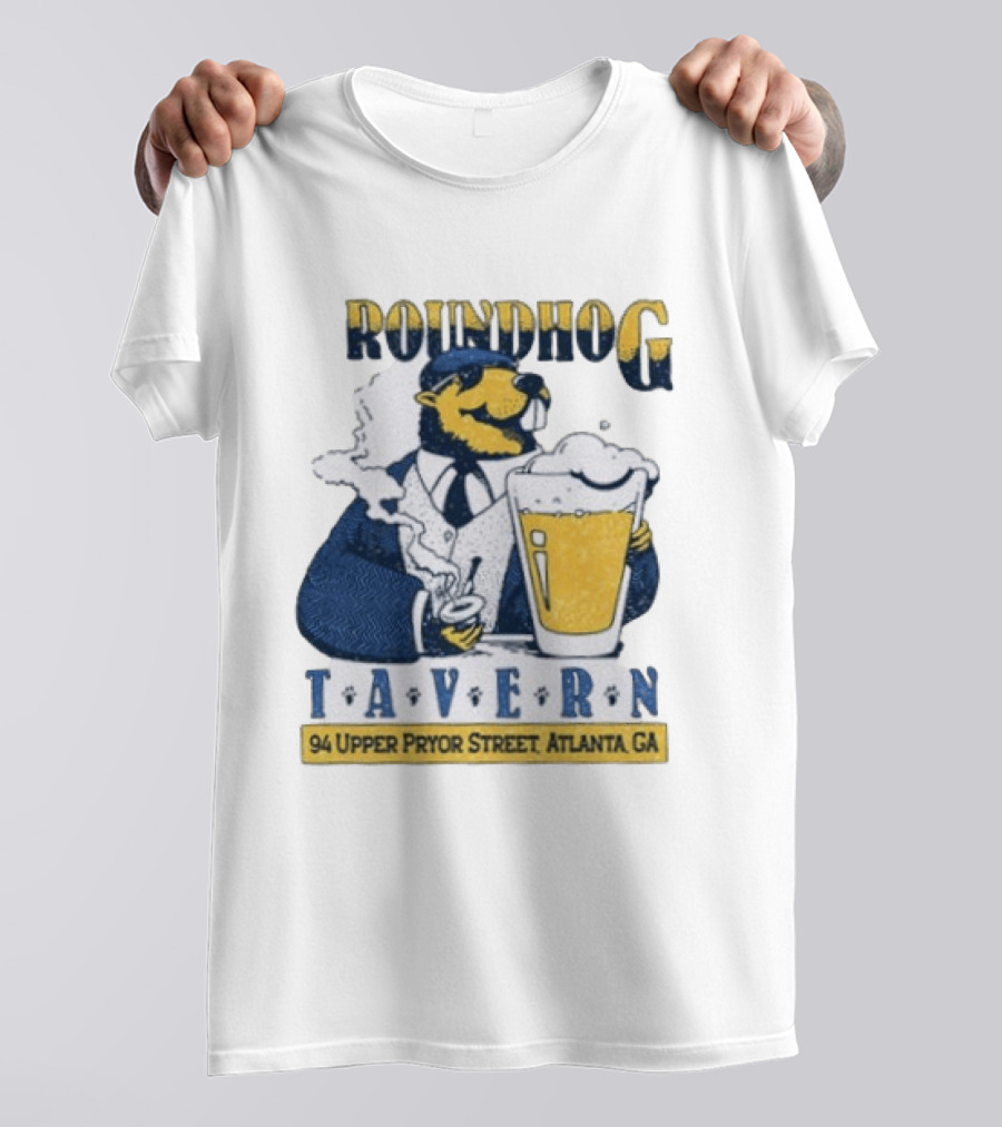 Groundhog Tavern 94 Upper Pryor Street Atlanta GA Vintage Style Beer And Smoke T-Shirt