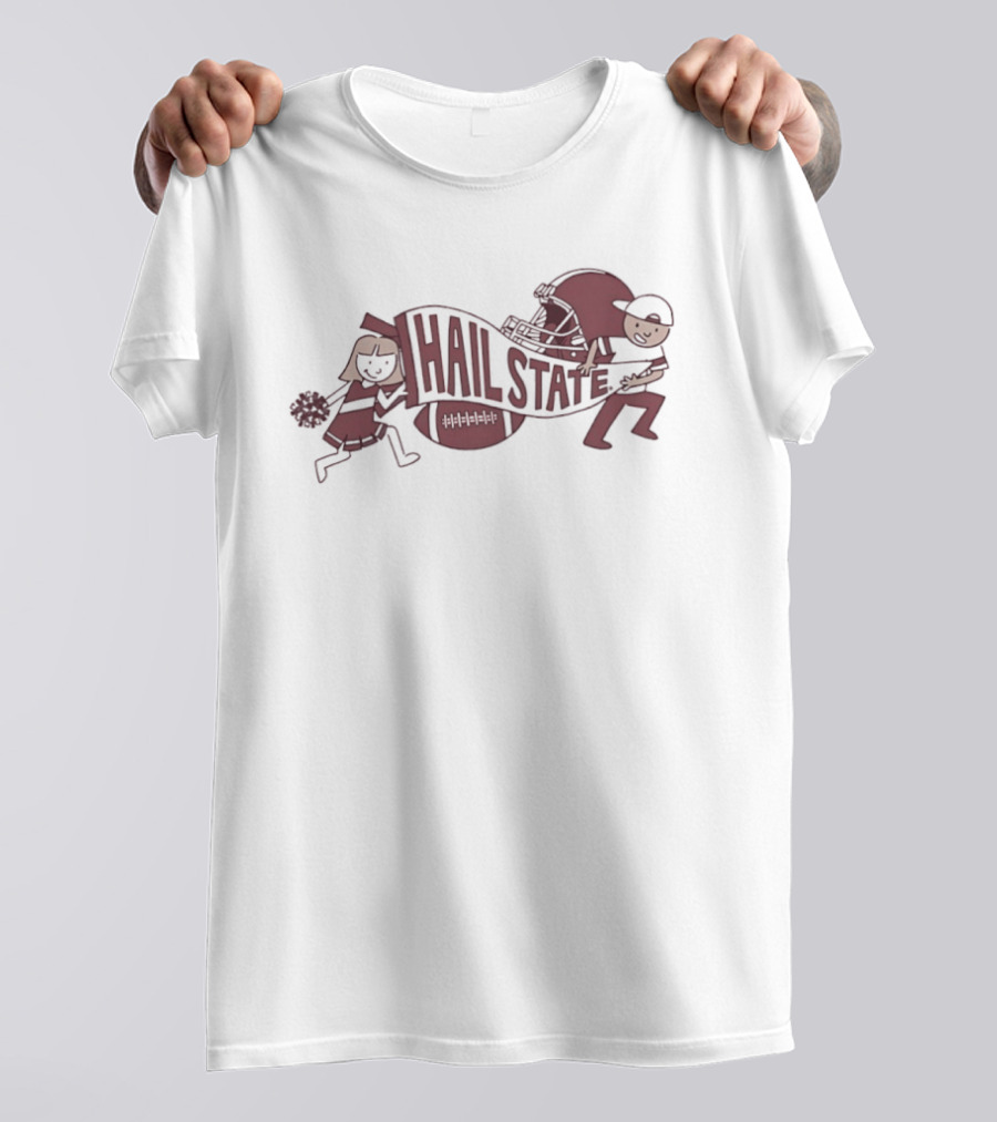 Hail State Mississippi State Spirit Run Cheerleader And Football Player T-Shirt