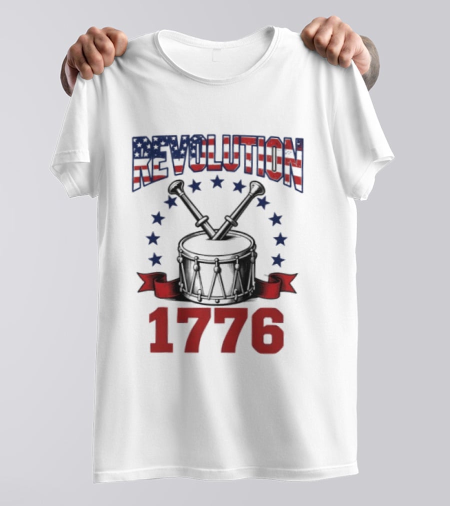 Revolution 1776 American Independence Drum With Stars And Crossed Drumsticks T-Shirt