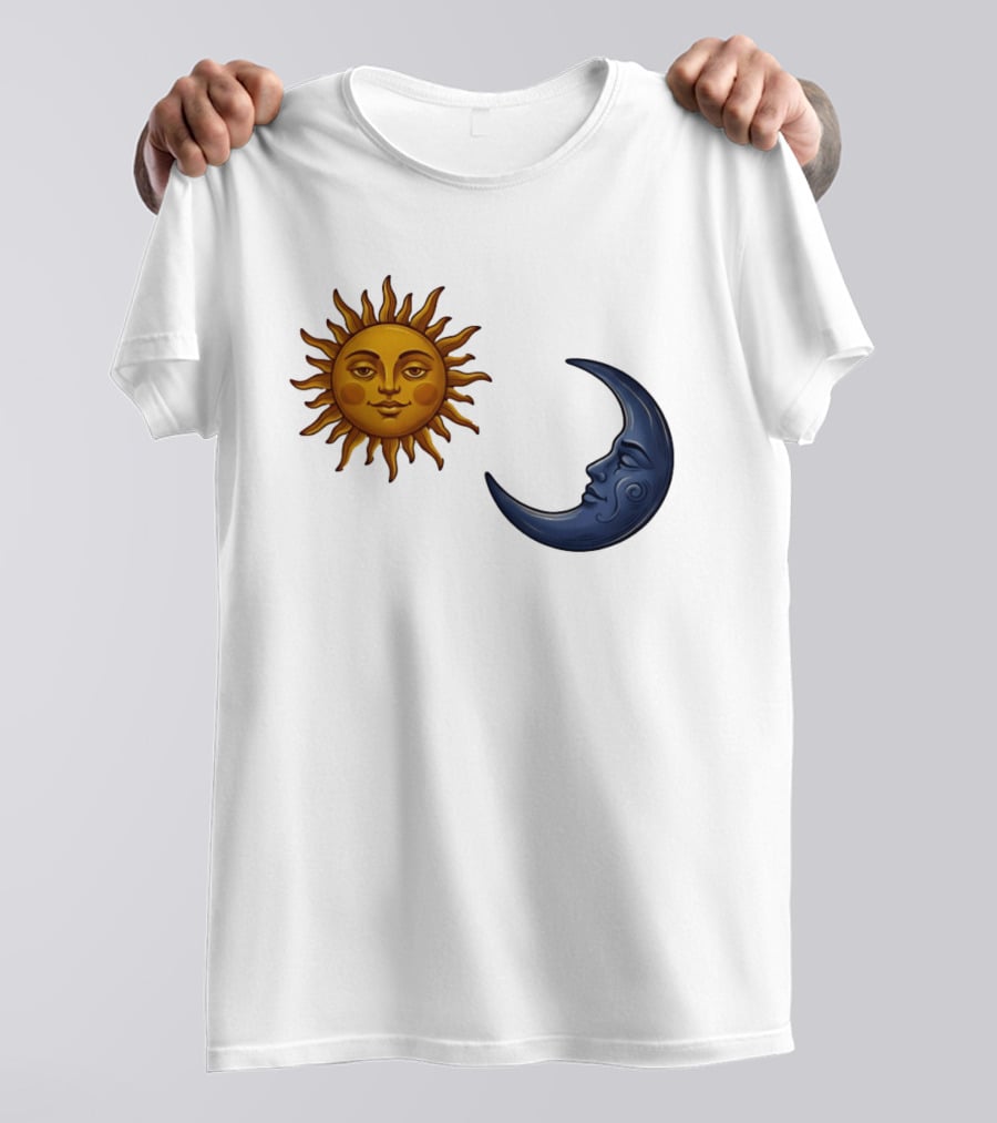 Sun Face And Crescent Moon Celestial Pair Harmony T-Shirt