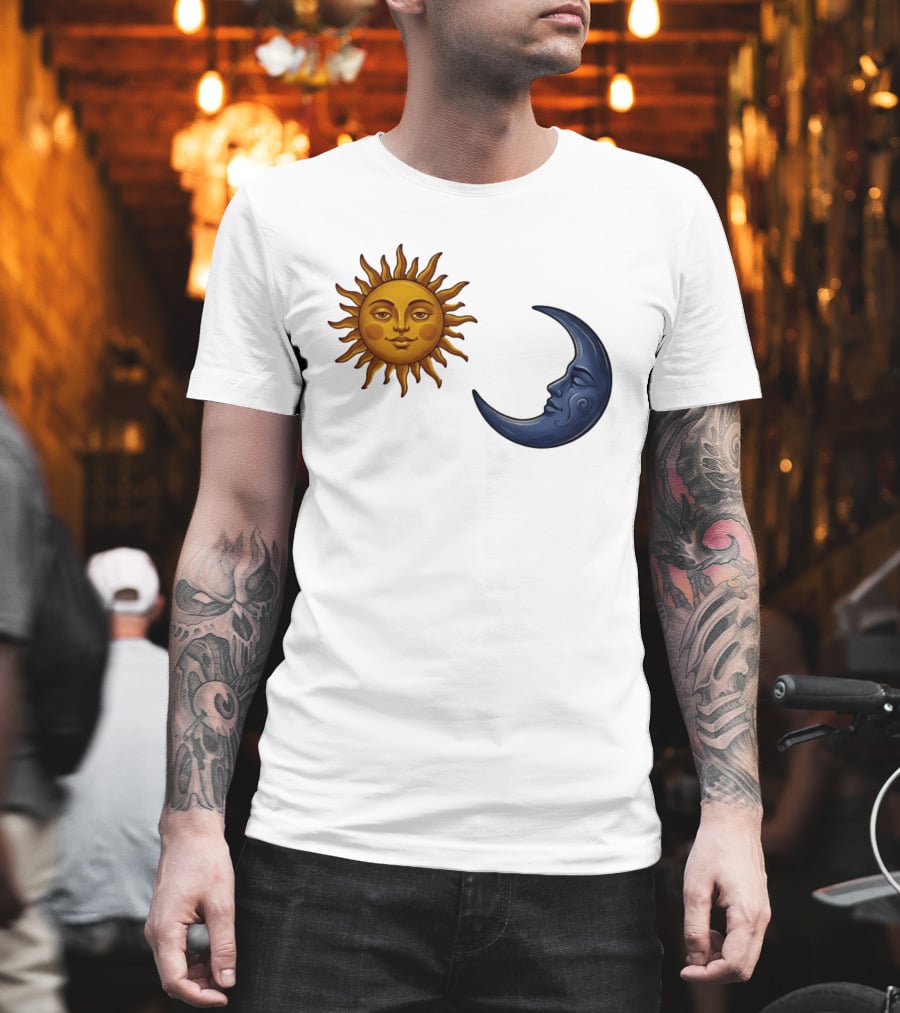 Sun Face And Crescent Moon Celestial Pair Harmony T-Shirt