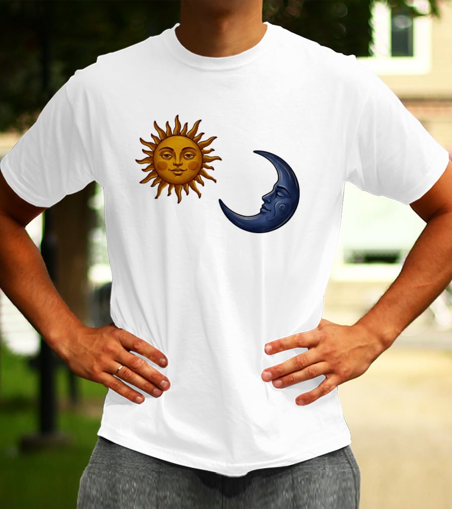 Sun Face And Crescent Moon Celestial Pair Harmony T-Shirt