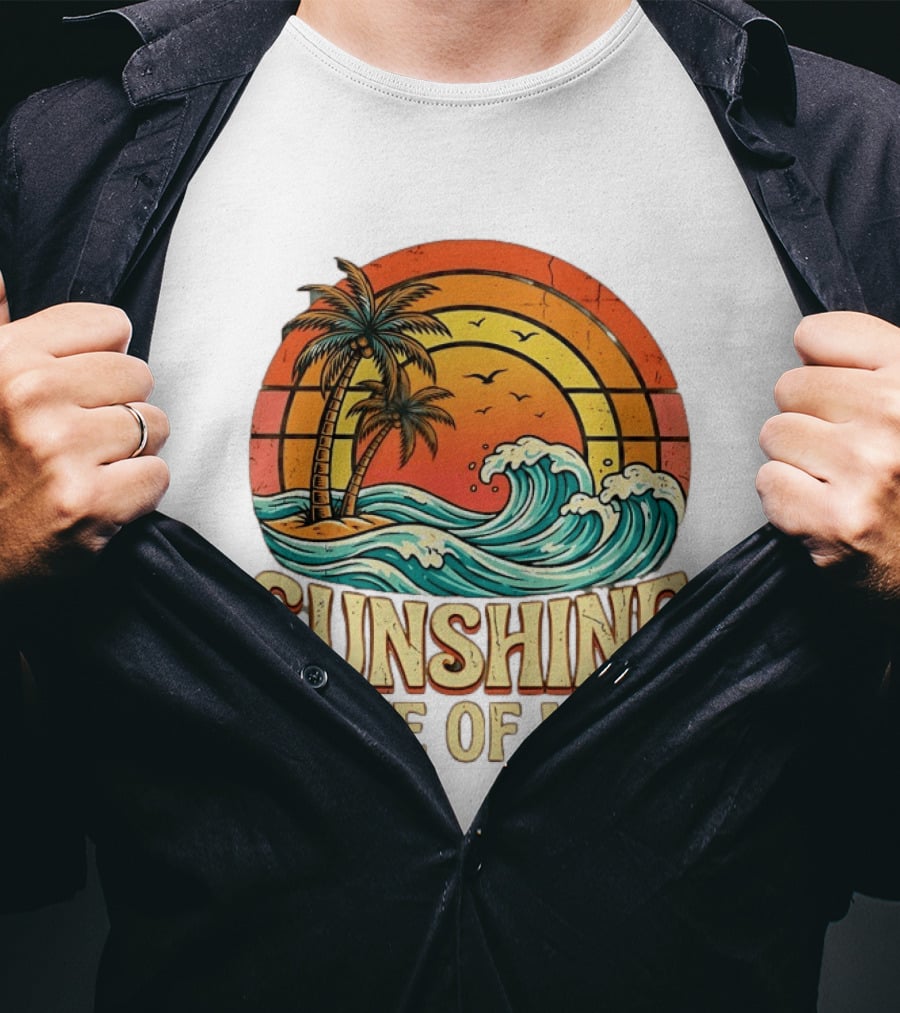 Sunshine State Of Mind Palm Trees Crashing Waves Sunset T-Shirt