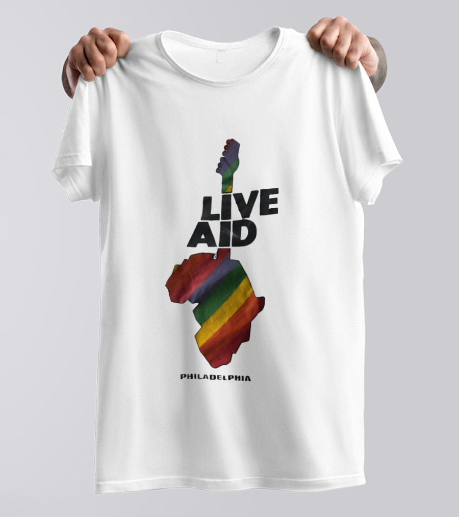 1985 Live Aid Rainbow Guitar Philadelphia Concert T-Shirt