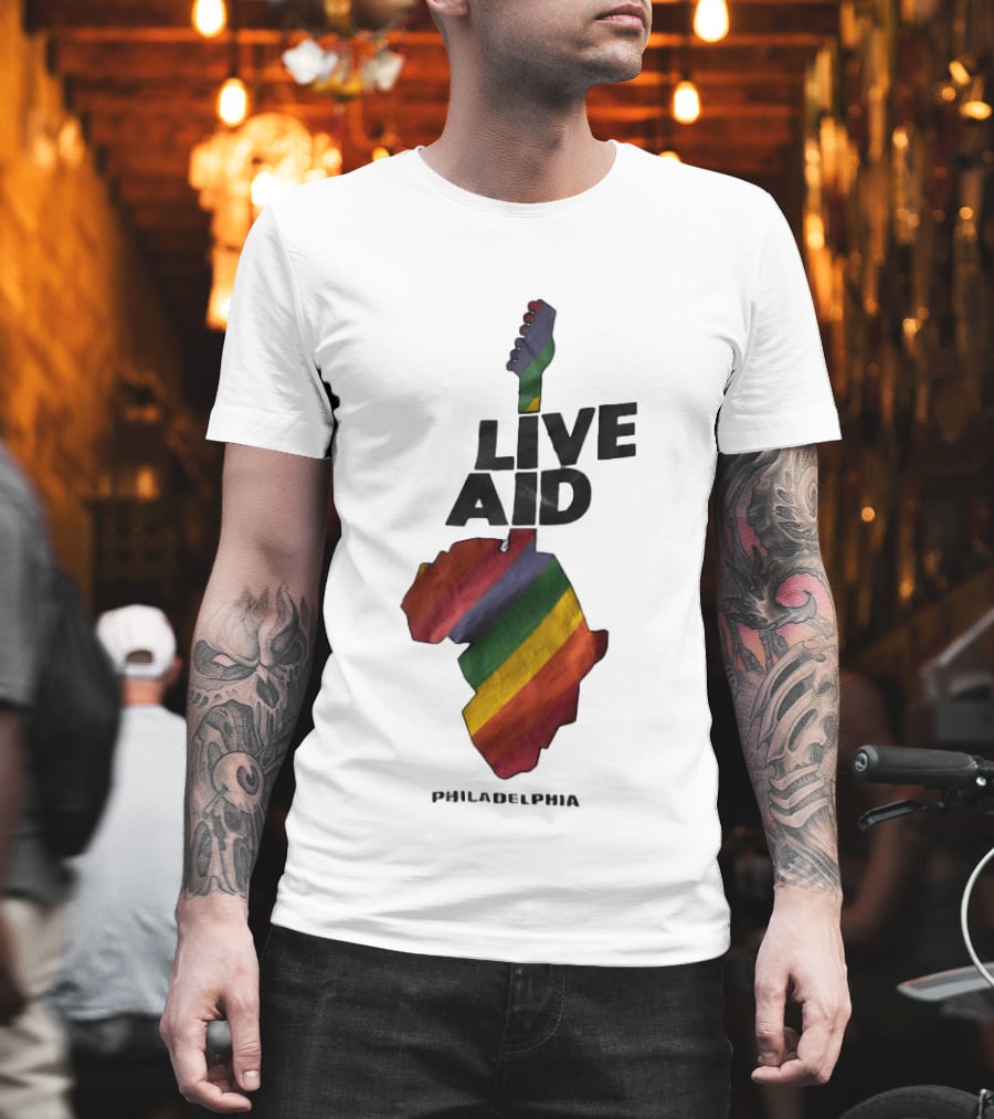 1985 Live Aid Rainbow Guitar Philadelphia Concert T-Shirt