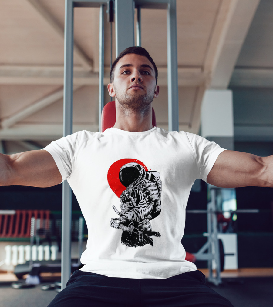 Astronaut Samurai Katana Sword Red Rising Sun T-Shirt