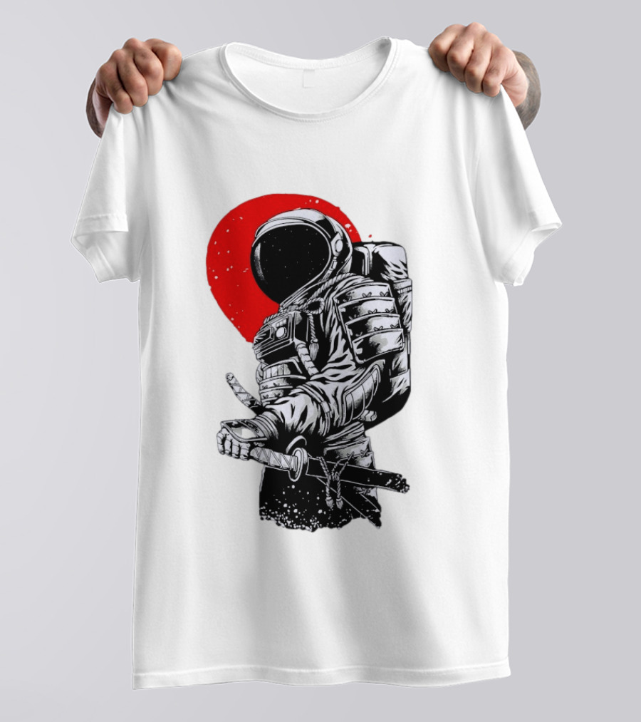 Astronaut Samurai Katana Sword Red Rising Sun T-Shirt