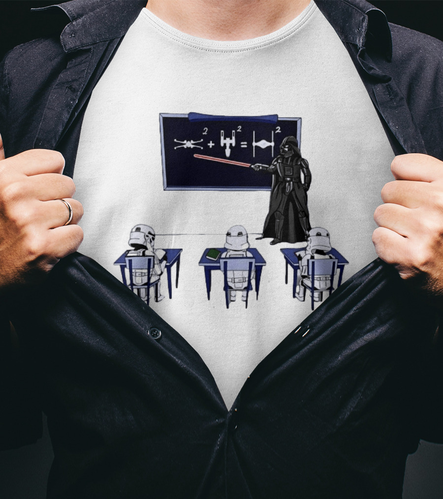 Darth Vader Teaching TIE Fighter Math To Stormtroopers Classroom Cartoon T-Shirt