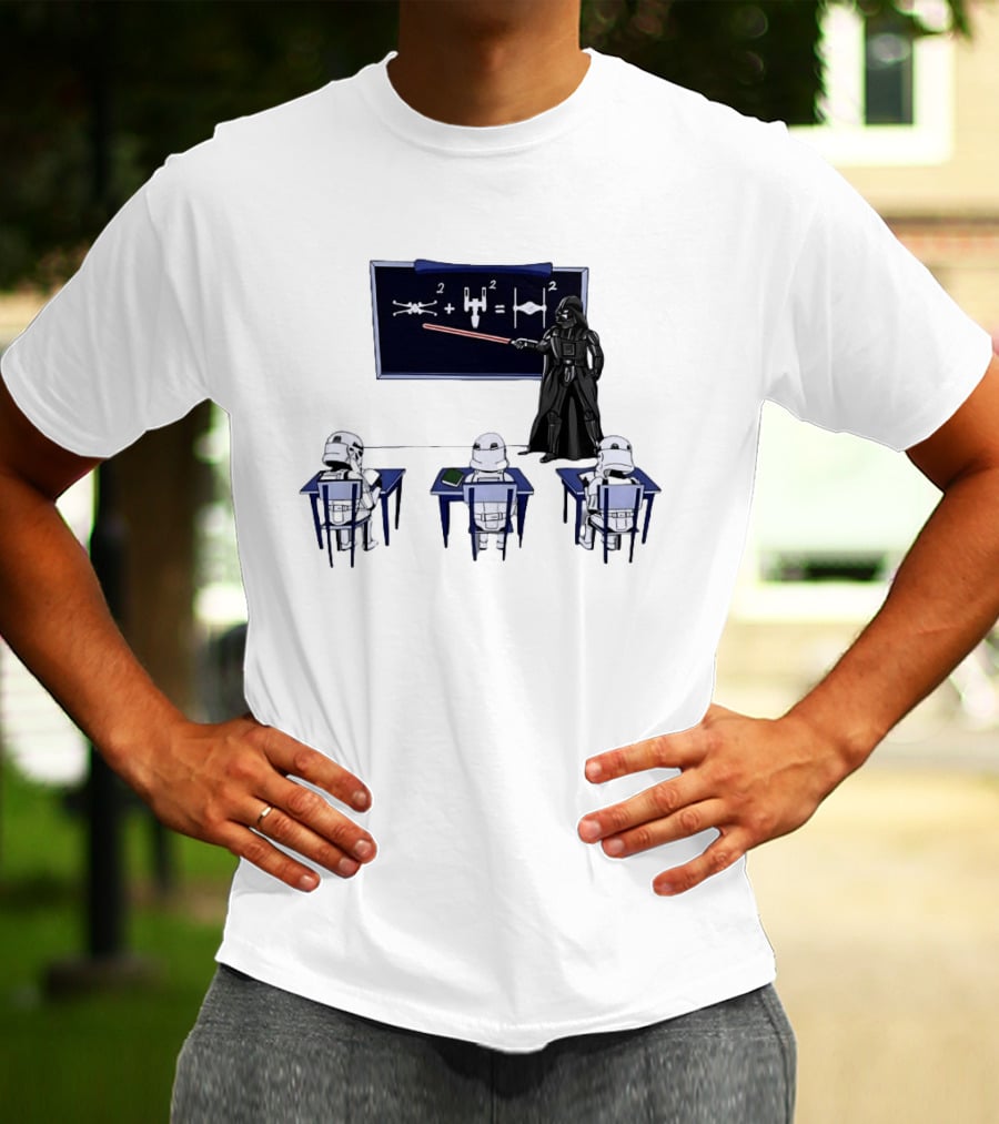 Darth Vader Teaching TIE Fighter Math To Stormtroopers Classroom Cartoon T-Shirt