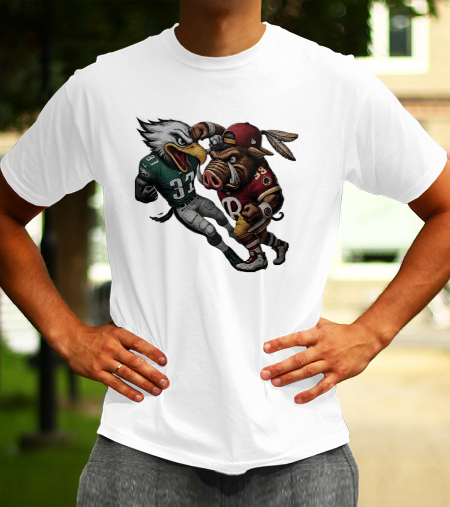 Eagles Versus Redskins Fight Cartoon NFL Rivalry T-Shirt