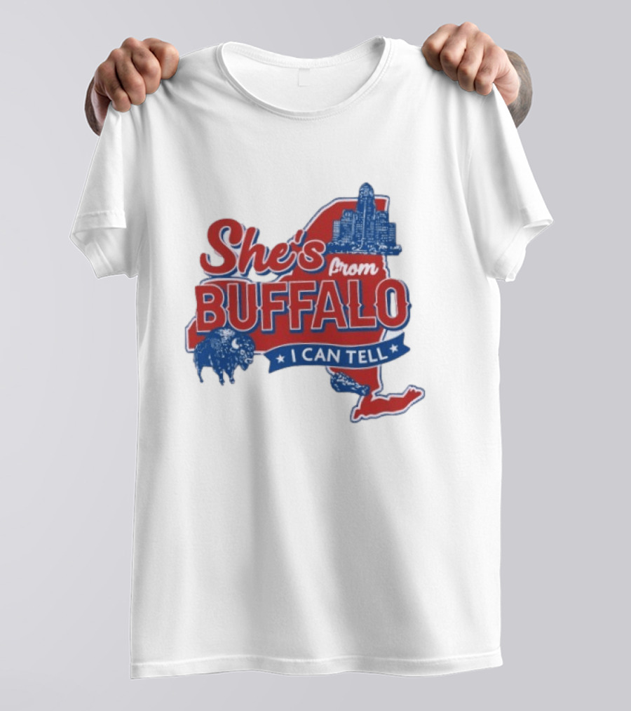 She's From Buffalo I Can Tell New York Skyline Map Bison T-Shirt