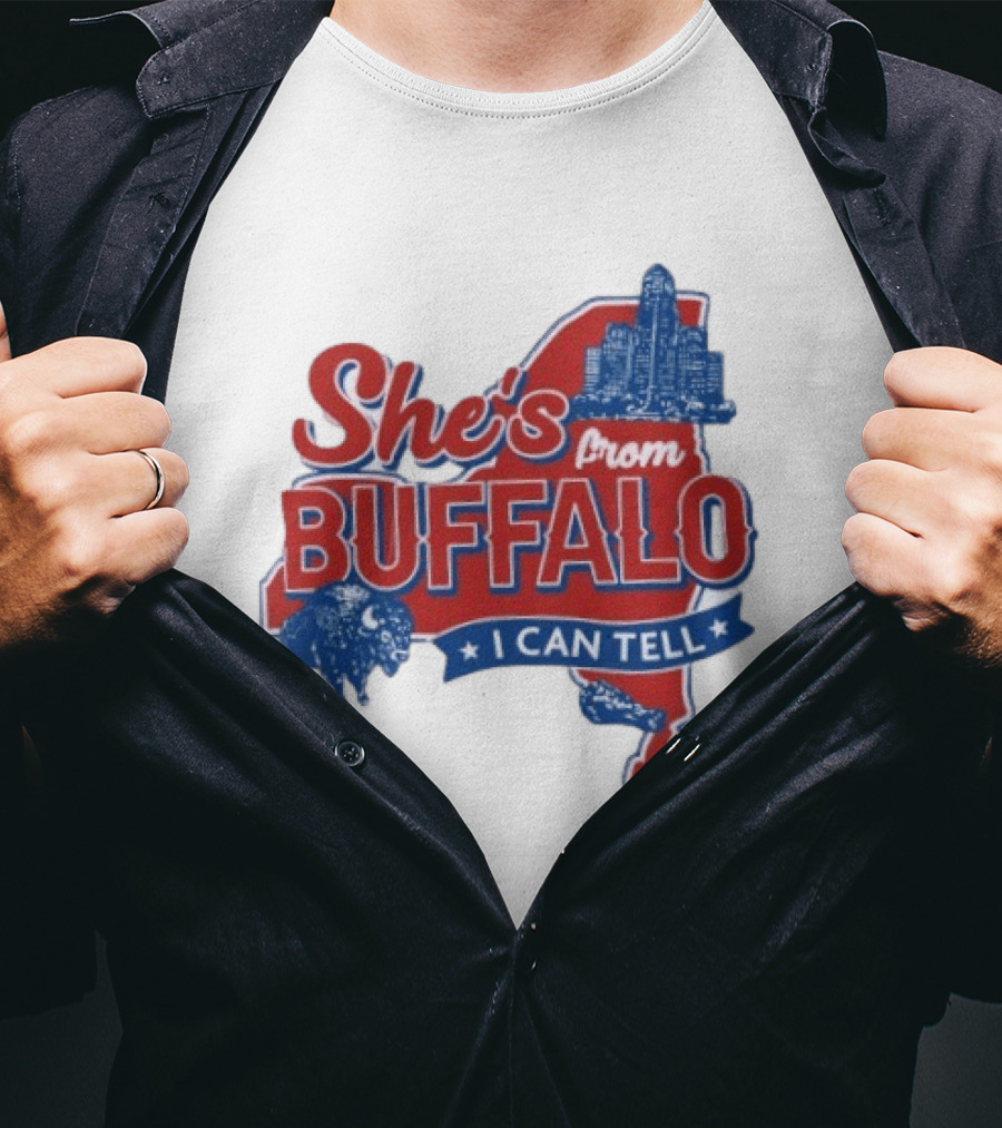 She's From Buffalo I Can Tell New York Skyline Map Bison T-Shirt