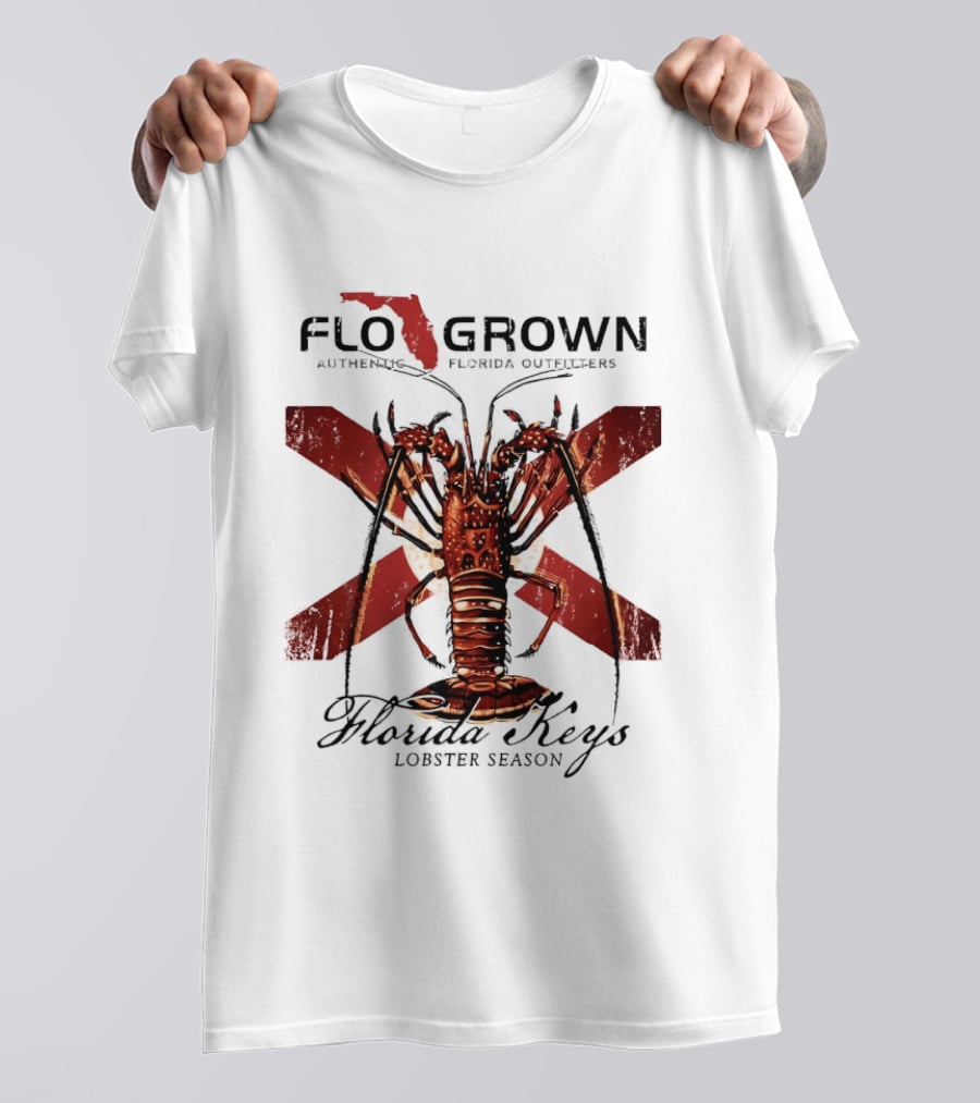 FLO GROWN Authentic Florida Outdoors Florida Keys Lobster Season Spiny Lobster Florida Flag T-Shirt