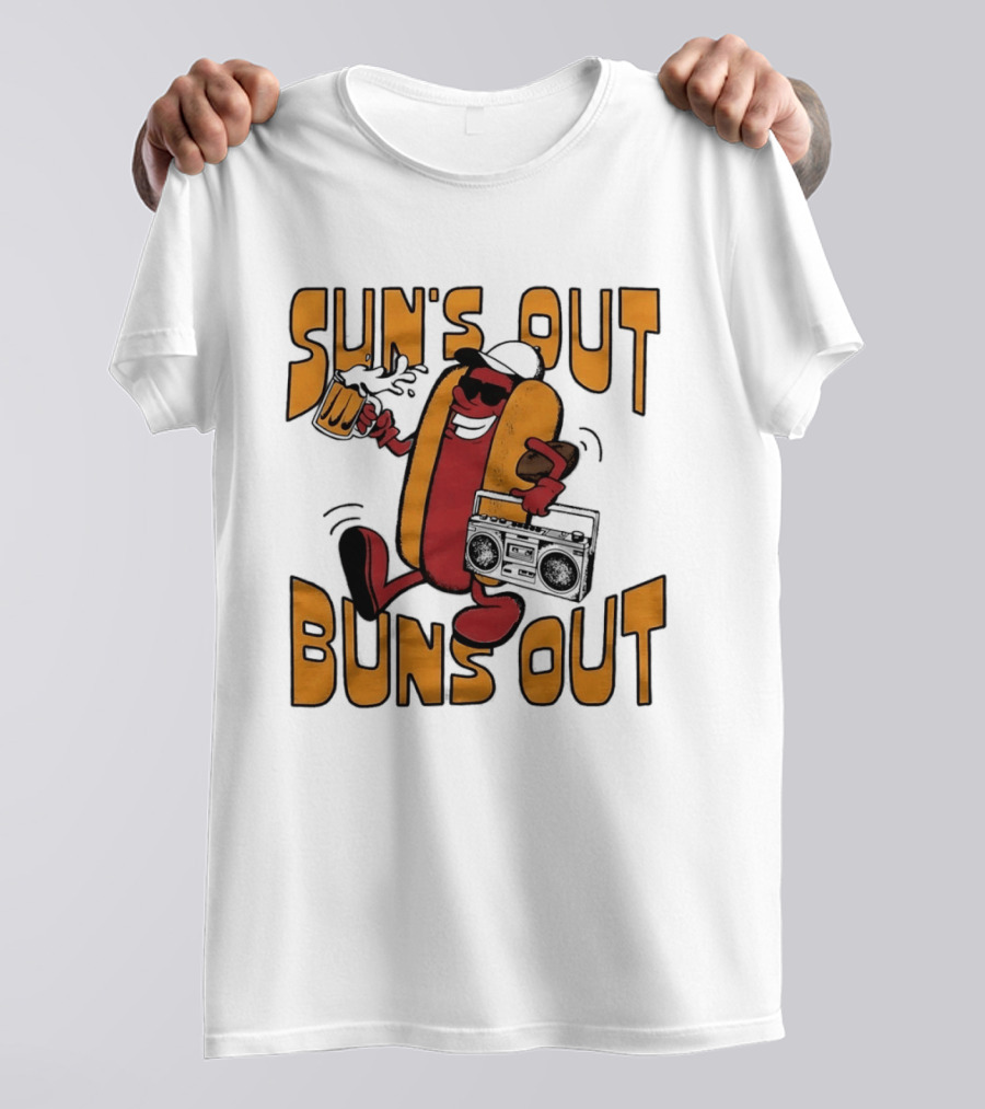 Sun's Out Buns Out Cool Hotdog With Sunglasses And Drink T-Shirt