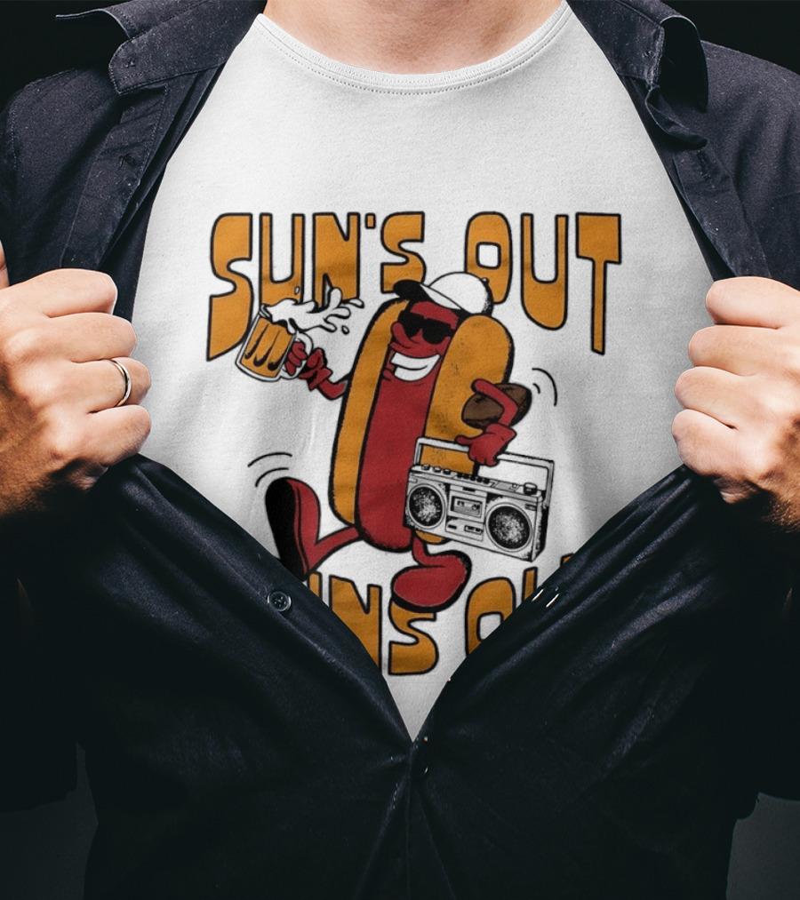 Sun's Out Buns Out Cool Hotdog With Sunglasses And Drink T-Shirt