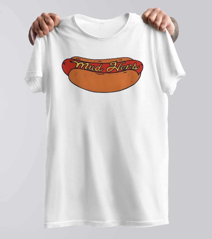 Mud Hens Cursive Lettering Footlong Hot Dog Baseball Team T-Shirt