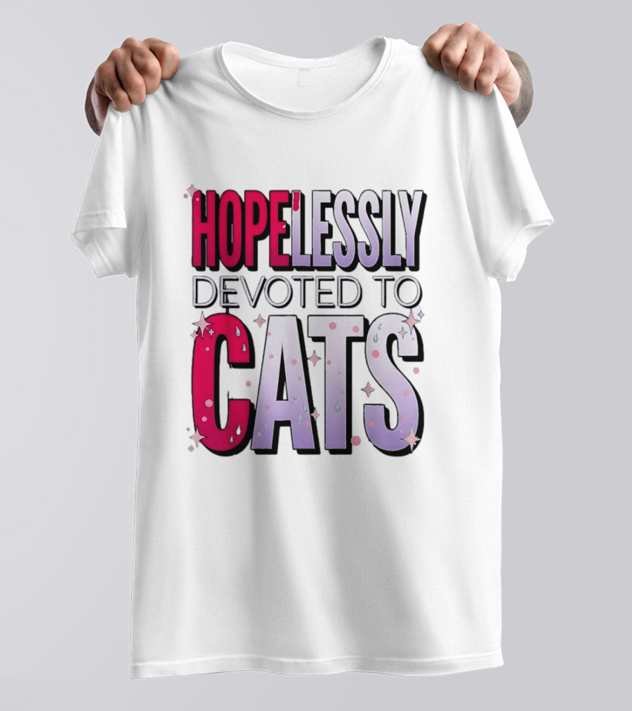 Hopelessly Devoted To Cats Glitter Sparkle T-Shirt