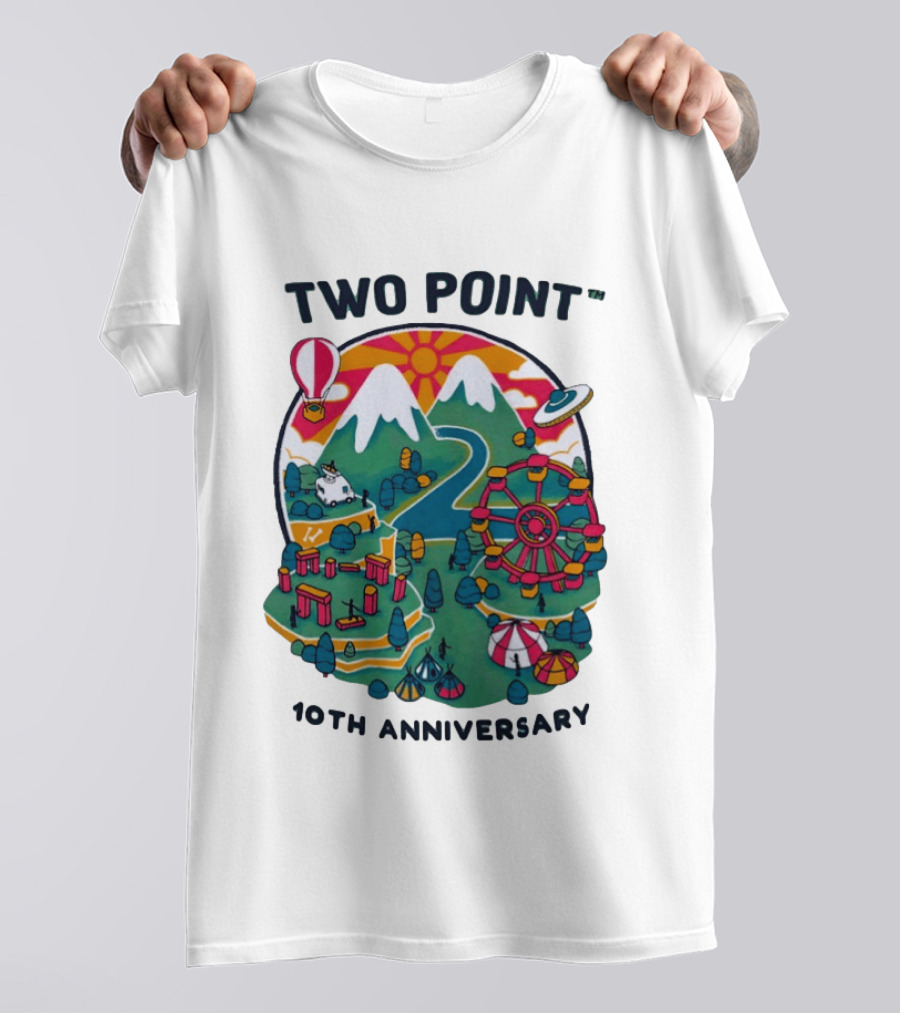 Two Point 10th Anniversary Scenic Mountain Adventure With UFO And Hot Air Balloon T-Shirt