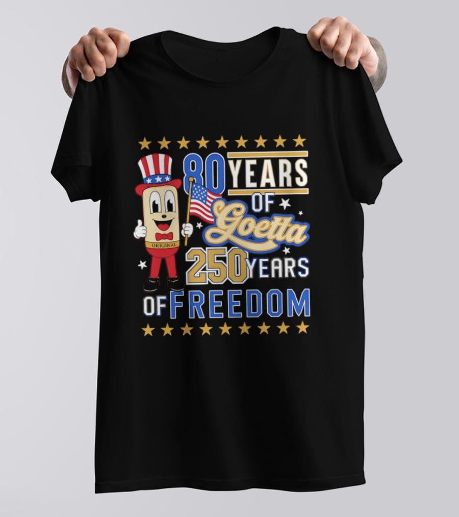 80 Years Of Goetta 250 Years Of Freedom Uncle Sam Bear Holding American Flag T-Shirt
