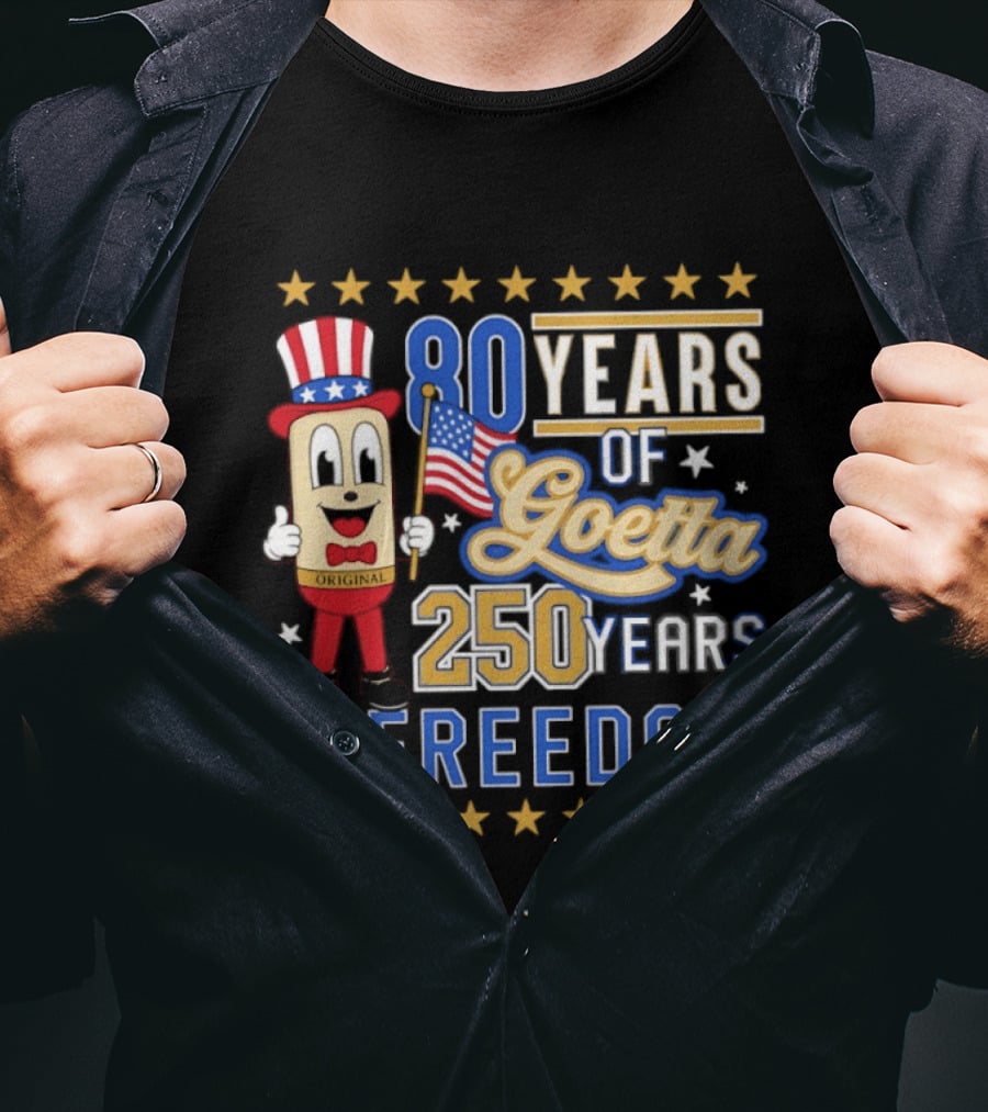 80 Years Of Goetta 250 Years Of Freedom Uncle Sam Bear Holding American Flag T-Shirt