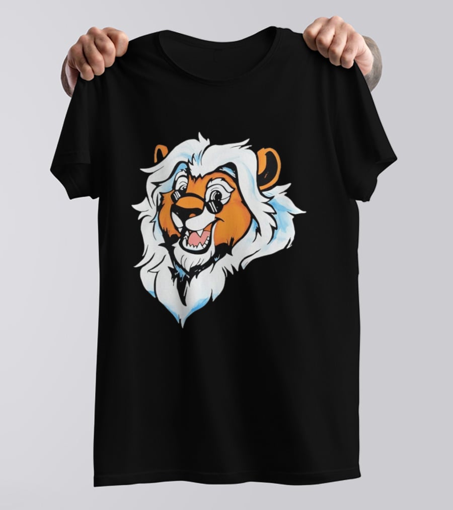 Cartoon Lion Head With Sunglasses And White Mane T-Shirt
