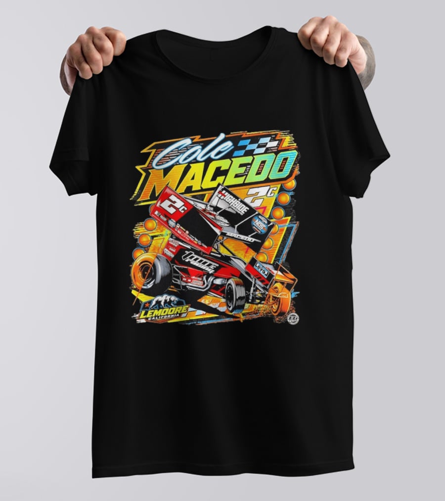 Cole Macedo 2C Racing Lemoore California Sprint Car Checkered Flag NOS Highside T-Shirt