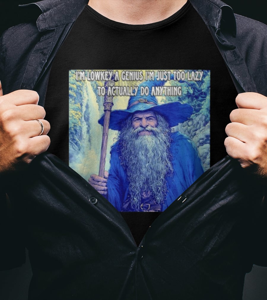 I'm Lowkey A Genius I'm Just Too Lazy To Actually Do Anything Wizard Fantasy Waterfall T-Shirt