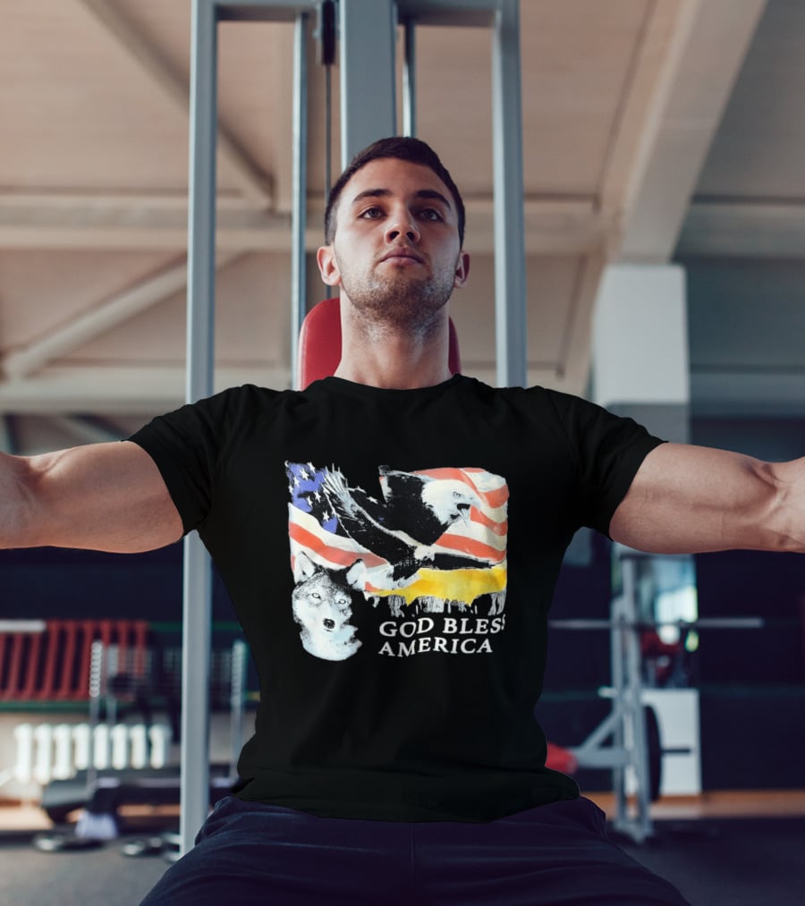God Bless America Bald Eagle Wolf And American Flag Patriotic T-Shirt