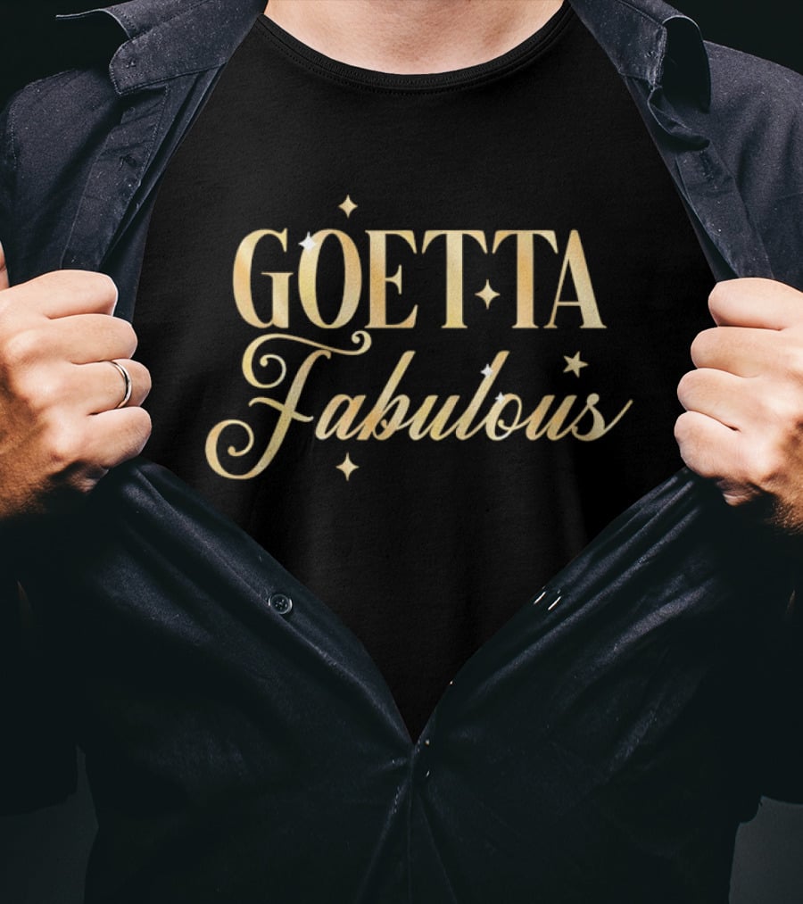 Goetta Fabulous Gold Glitter Cursive Lettering With Sparkling Twinkling Stars T-Shirt