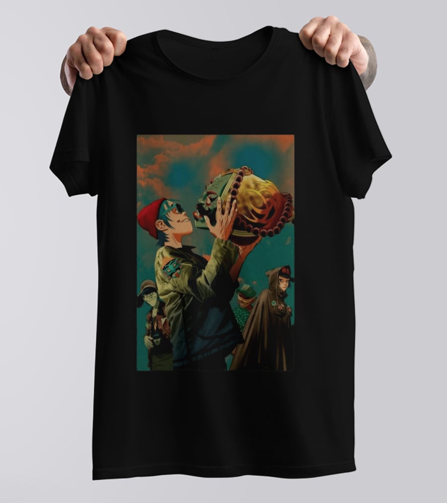 Gorillaz 2D Holding Mask Art With Band Members T-Shirt