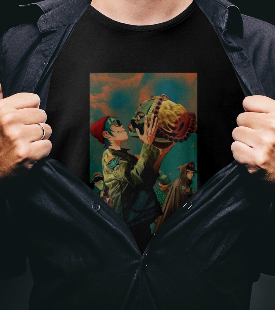 Gorillaz 2D Holding Mask Art With Band Members T-Shirt
