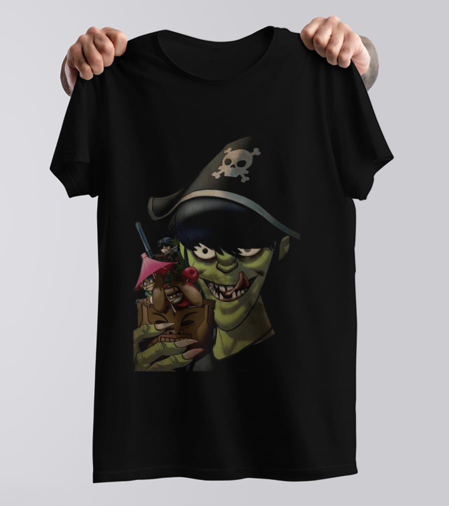 GORILLAZ Pirate Skull Hat And Tiki Cocktail T-Shirt