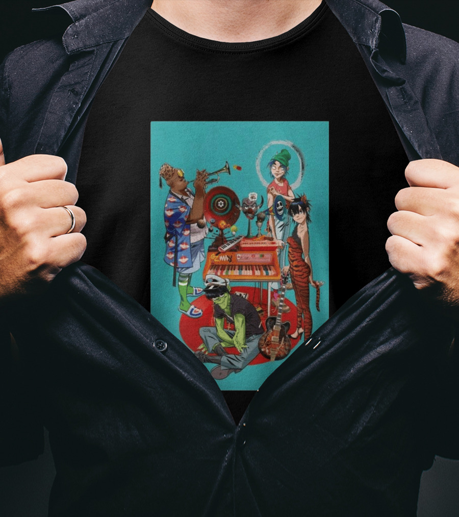 GORILLAZ Songmachine Album Art Characters And Instruments T-Shirt